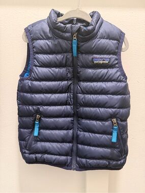 EUC Patagonia Kids Navy Blue Quilted Puffer Vest with Teal Accents